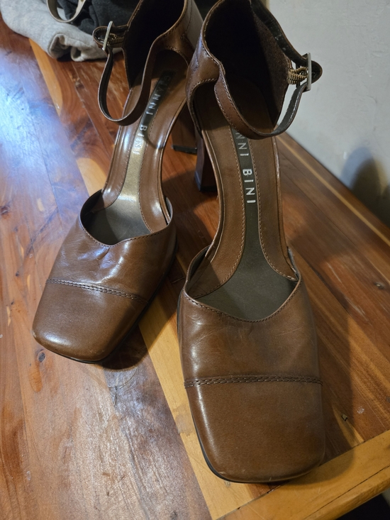 Giani Bini Shoes - Vaneli Bini Brown Leather Ankle-Strap Heels